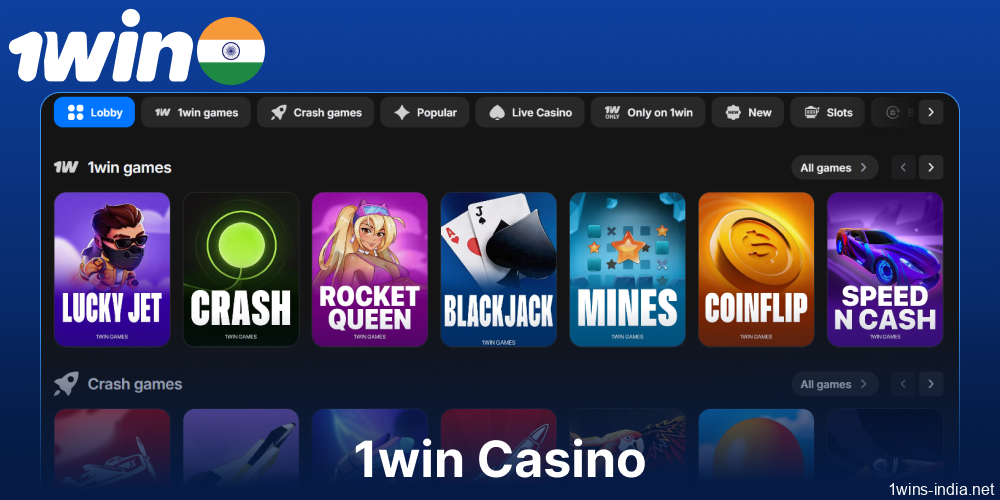 Casino games available on 1win for players from India
