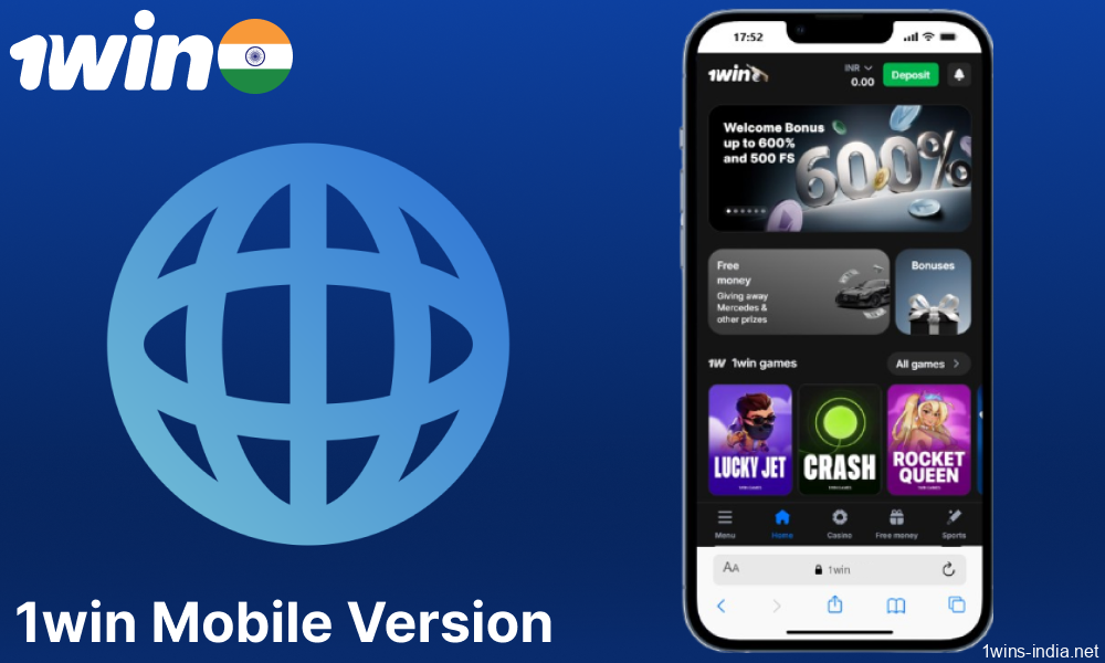 1win mobile website available for Indian players