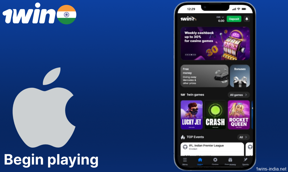 Begin playing on the 1win app