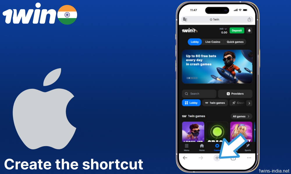 Create the 1win app shortcut