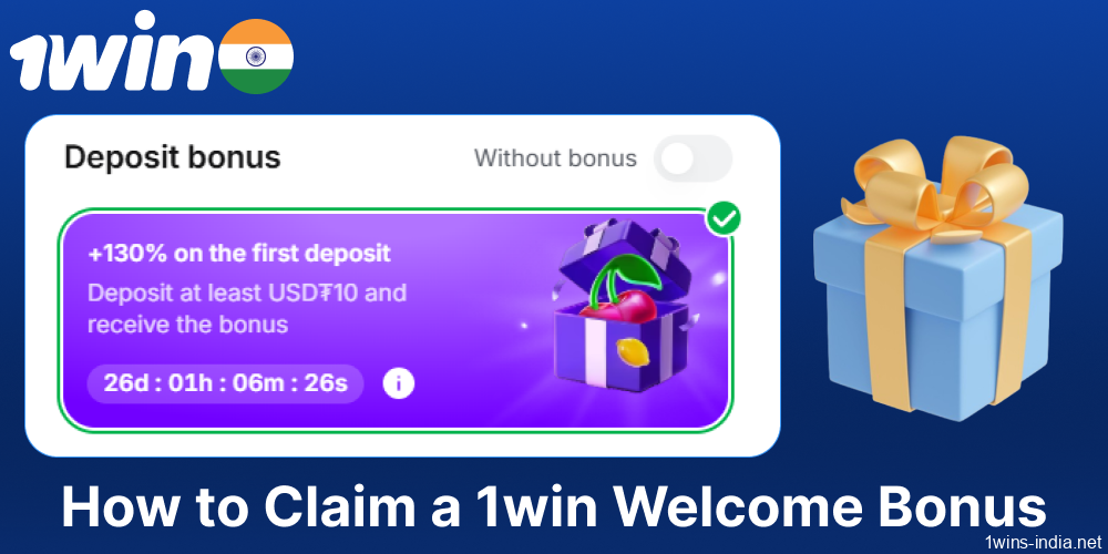 Information about getting a welcome bonus on 1win India