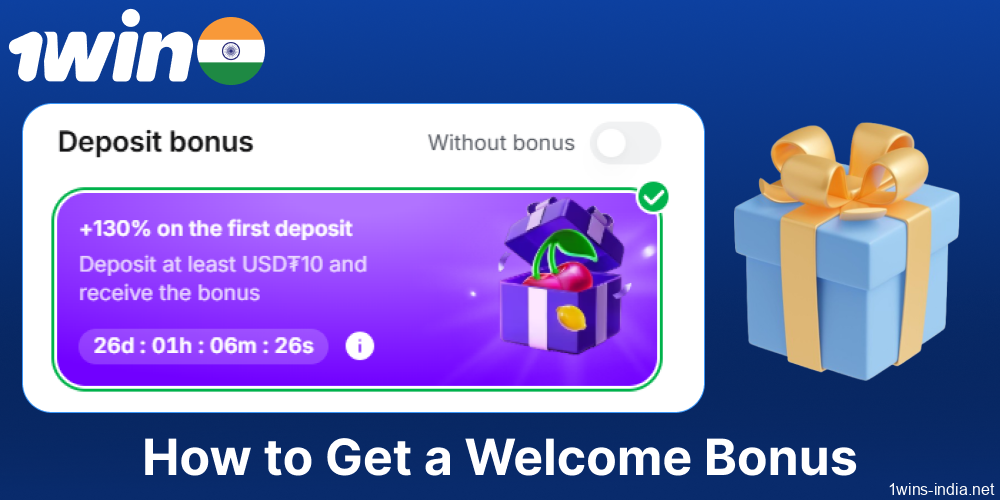 Instructions on geting a welcome bonus on 1win for players from India