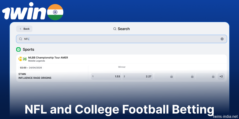 NFL and College Football betting options available on 1win for players from India
